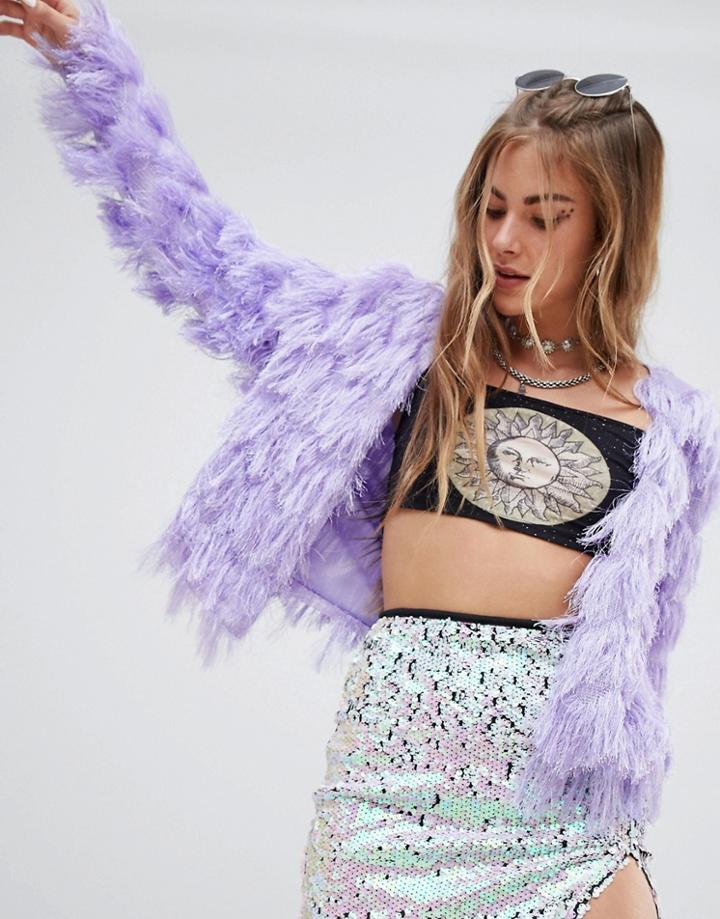 Motel Festival Jacket In Shaggy Knit - Purple
