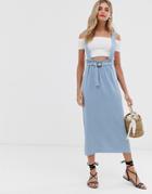Asos Design Blue Chambray City Maxi Jumper Dress Skirt - Blue