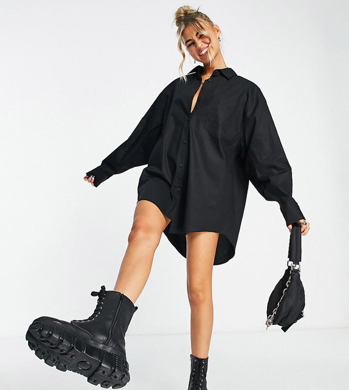 Asyou Oversized Shirt Dress In Black