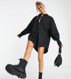 Asyou Oversized Shirt Dress In Black