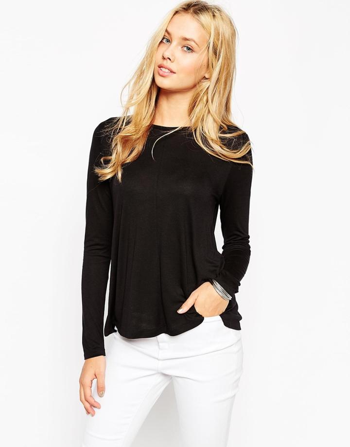 Asos Long Sleeve Swing Top - Black