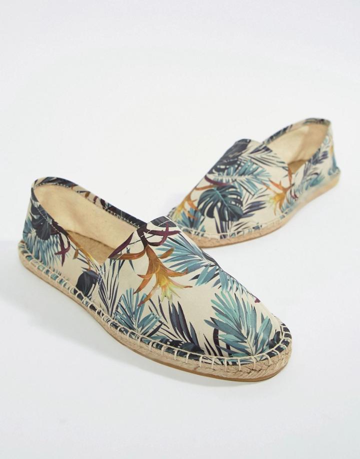 Asos Design Espadrilles In Green Hawaiian Print - Stone
