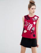 Sportmax Code Fiacre Embroidery Detail Sleeveless Top - Red