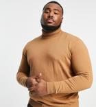 Threadbare Plus Cotton Roll Neck Sweater In Camel-brown