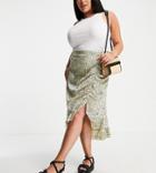 Vero Moda Curve Ruched Side Satin Midi Skirt In Animal Print-multi