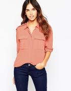 Asos Long Sleeve Utility Blouse - Rust