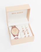 Steve Madden Watch And Six Piece Earring Set In Rose-pink