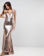 Asos Embellished Cami Fishtail Maxi Dress - Gold