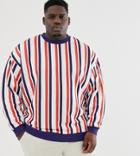 Asos Design Plus Oversized Sweatshirt In Multi Colored Stripes - White