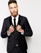 Noose & Monkey Suit Jacket With Velvet Lapel In Skinny Fit - Black