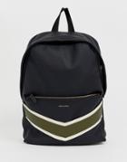 Asos Design Faux Leather Backpack In Black With Chevron Pocket - Black