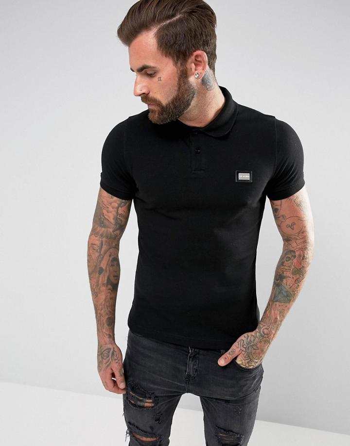 Love Moschino Polo In Black With Badge - Black