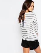 Only Striped Sweater With Bow Back Detail - White Stripe