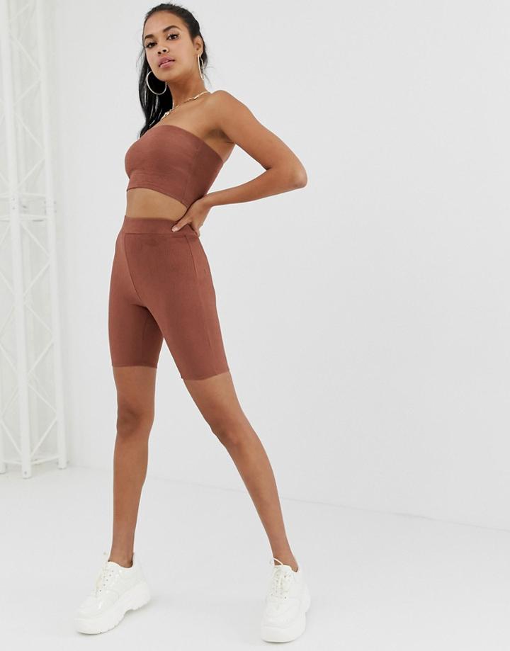Asos Design Legging Shorts In Jersey Crinkle Two-piece - Brown