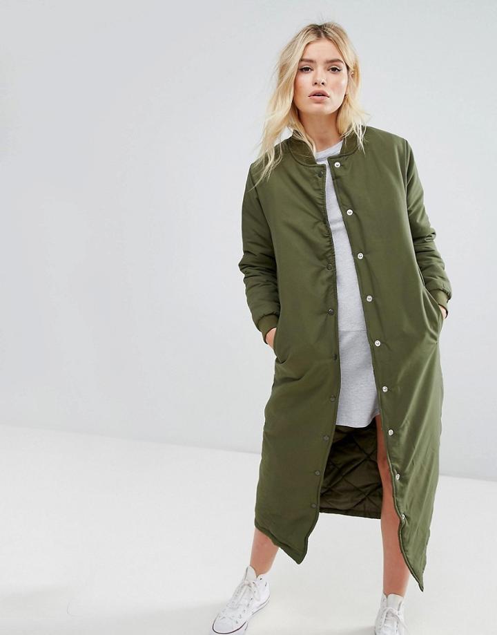 Daisy Street Oversized Bomber Jacket - Green
