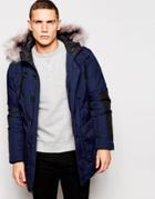 Another Influence Hooded Faux Faur Parka Jacket - Navy