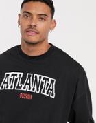 Asos Design Oversized Long Sleeve T-shirt In Black With Atlanta City Print