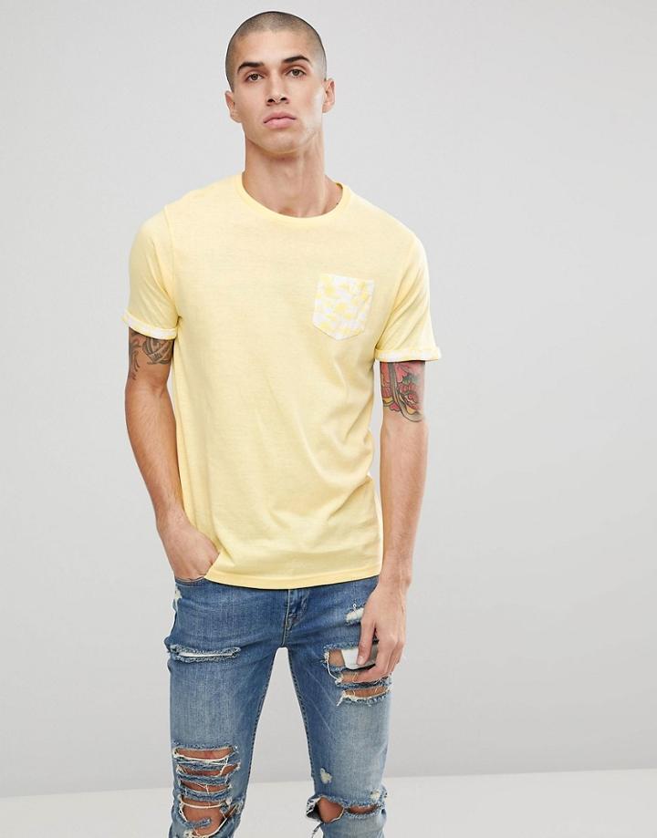 Brave Soul Palm Tree Pocket T-shirt-yellow