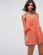 Asos Romper With Double Layer And Embroidery Detail - Pink