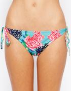 South Beach Aqua Floral Rouched Back Tie Side Bikini Bottom - Multi