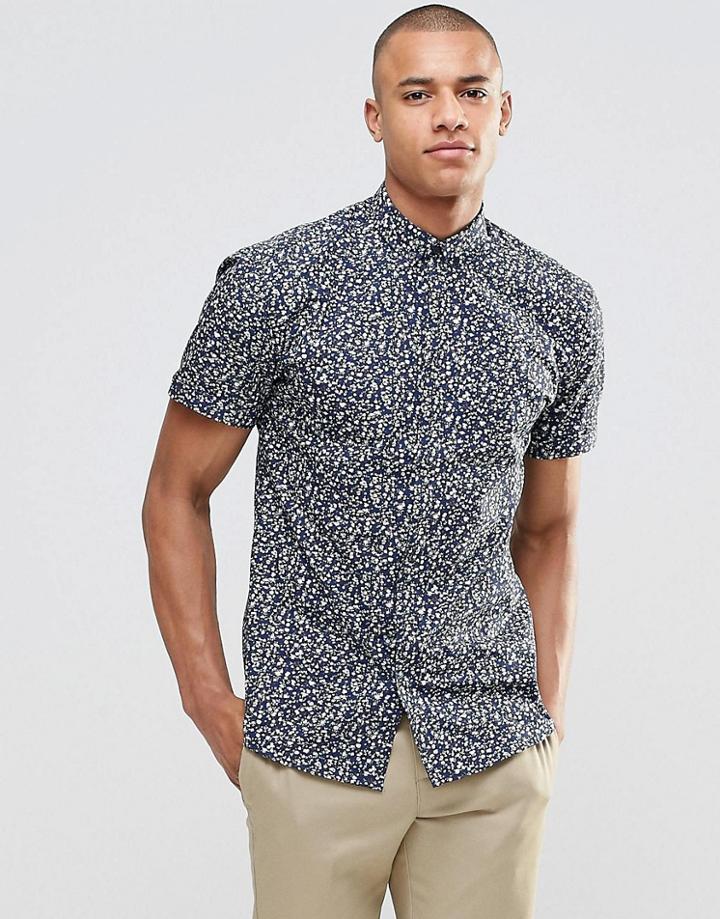 Selected Milton Slim Fit Short Sleeved Shirt - Navy