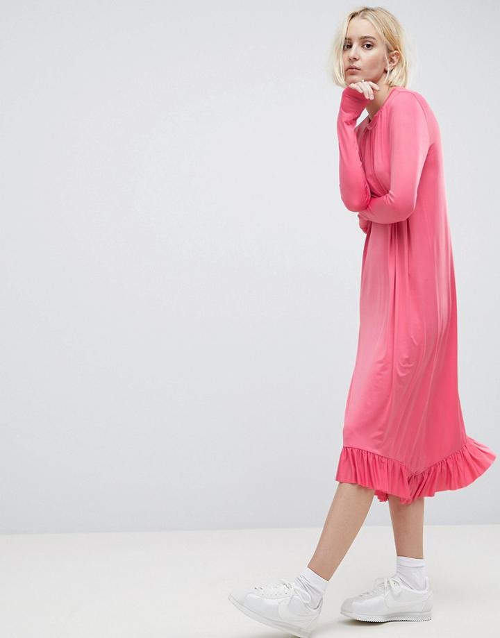 Asos Ruffle Drouser Dress In Slinky - Pink