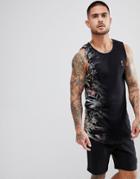 Religion Longline Tank With Curved Hem And Fade Floral Print - Black