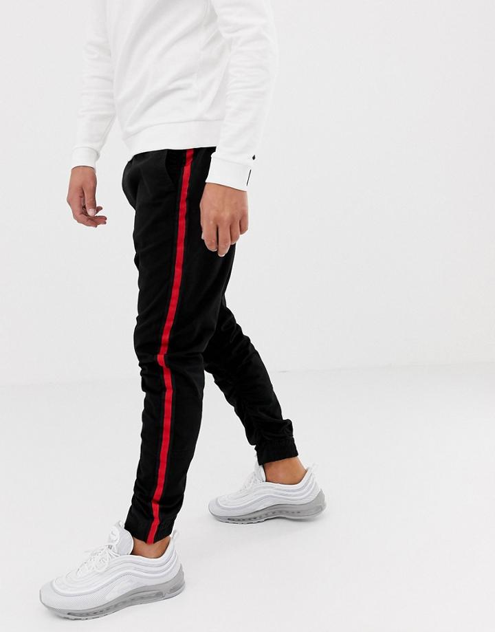 Threadbare Taped Woven Joggers - Black
