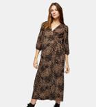 Topshop Maternity Animal Print Kimono Wrap Dress In Tan-brown