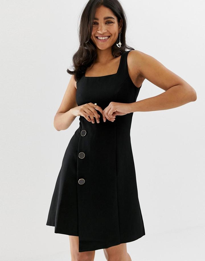 Closet Square Neck Button Wrap Dress-black