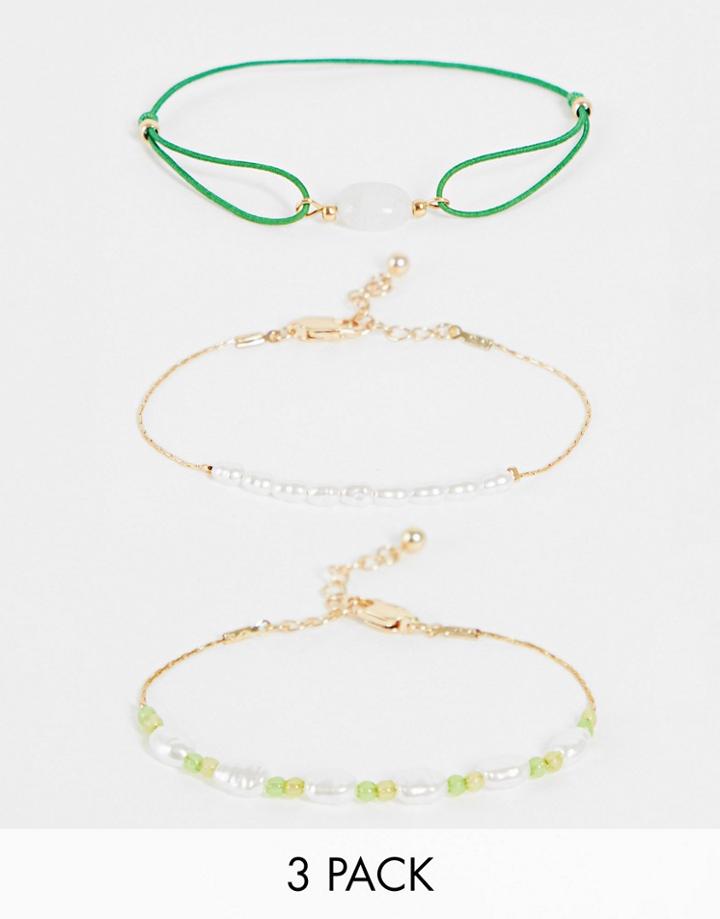 Pieces 3 Pack Pearl Detail Bracelets In Gold