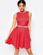 Closet Jacquard Belted Skater Dress - Pink