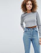 Asos Top In Washed Waffle Stripe And Long Sleeve - Multi