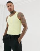 Asos Design Tank With Button Neck In Yellow - Yellow