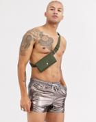 Asos Design Runner Swim Short In Gray Metallic