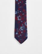 Twisted Tailor Tie In Navy With Red Floral Design-multi