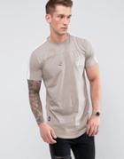 Bee Inspired Muscle Fit T-shirt In Stone With Sleeve Stripe - Stone