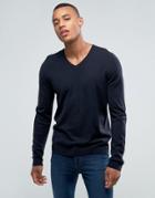 Asos V-neck Sweater In Navy - Navy