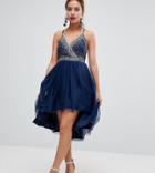 Asos Petite Ballerina Mesh Sparkle Tulle Midi Dress - Navy