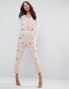 Needle & Thread Cherry Blossom Embroidered Overalls - Beige