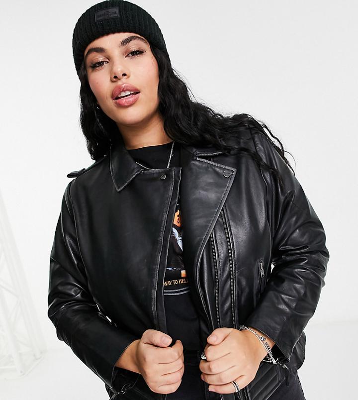 Barney's Originals Plus Beppe Leather Jacket With Ribbed Detail-black