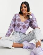 Lola May Argyle Cropped Cardigan-purple