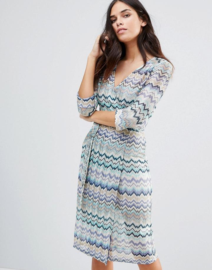 Traffic People Striped 3/4 Sleeve Dress - Blue
