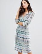 Traffic People Striped 3/4 Sleeve Dress - Blue