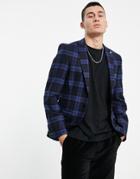 Twisted Tailor Suit Jacket In Navy Tonal Check