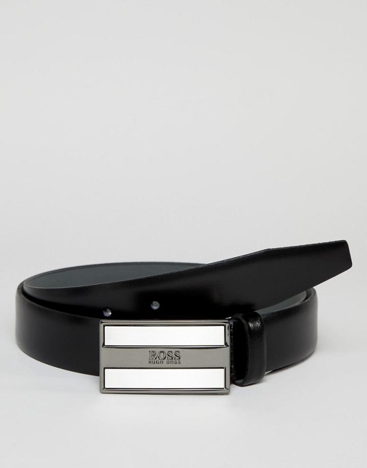 Boss Bexter Plaque Logo Buckle Leather Belt In Black - Black