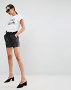 Asos Leather Look Shorts With Paper Bag Waist - Black
