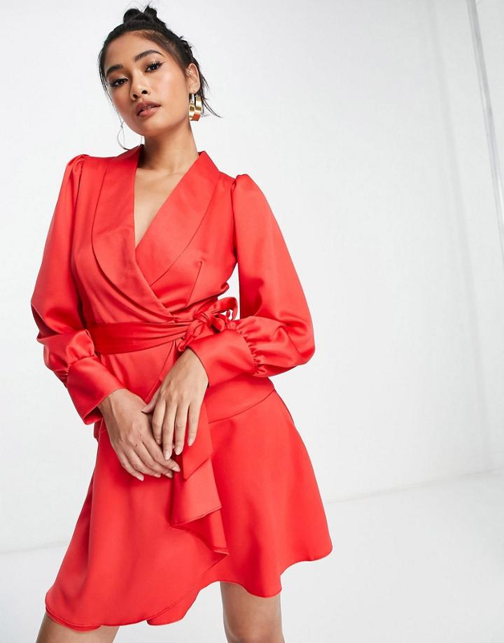 Closet London Wrap Tie Tailored Mini Dress In Red