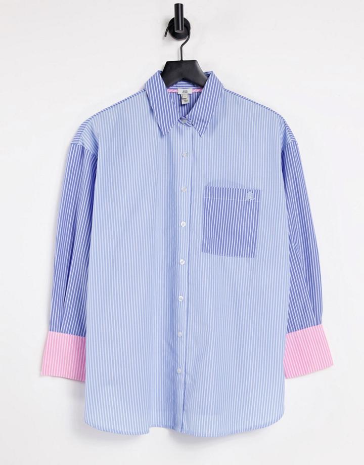 River Island Mixed Stripe Shirt In Blue-blues