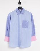 River Island Mixed Stripe Shirt In Blue-blues